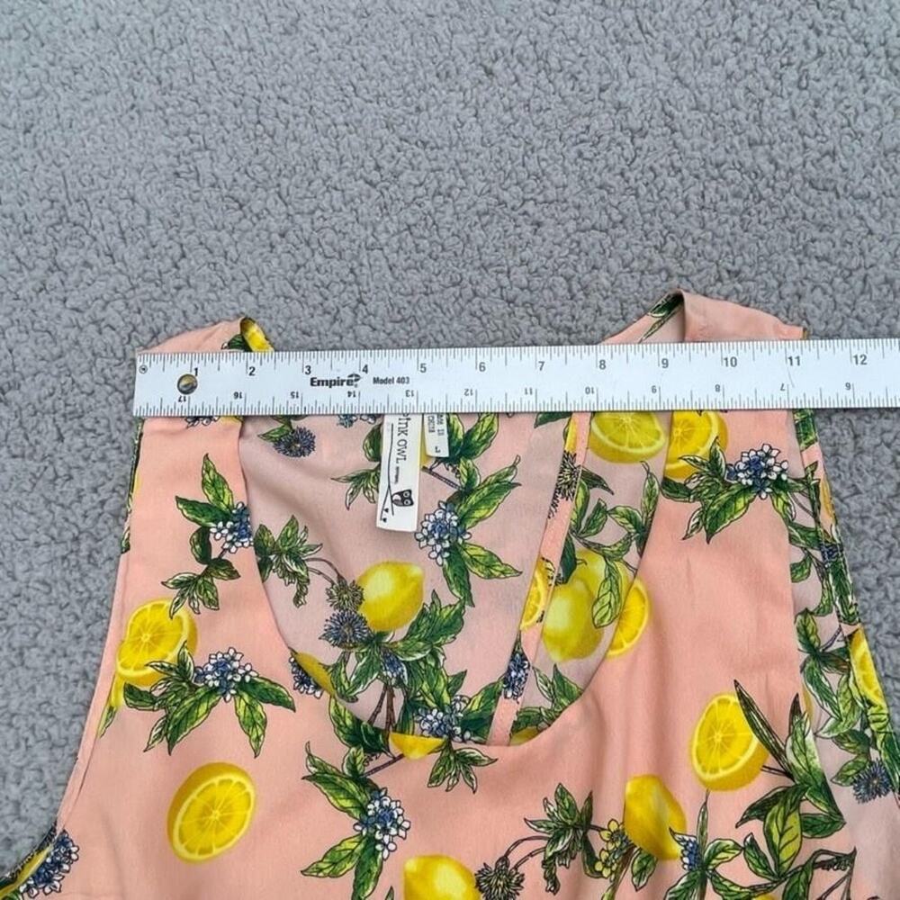 Pink Owl Dress Womens Large Pink Lemon Print Fit & Flare Cutout Back Sleeveless - Picture 11 of 12